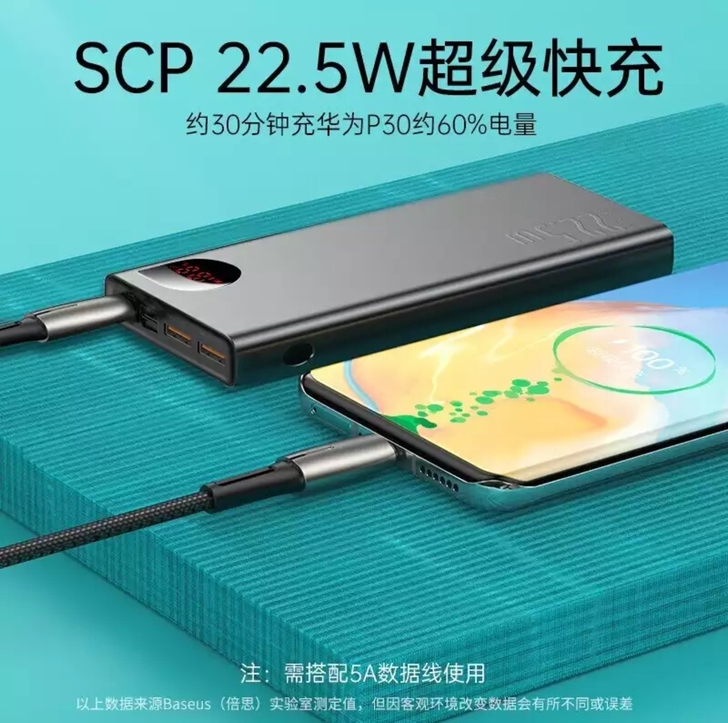 倍思30000毫安充电宝华为22.5W超级...