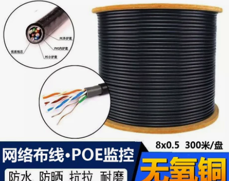 超五类室外网线 8芯0.5纯无氧铜POE监...