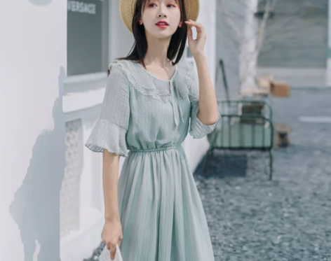 2022夏季超仙森系连衣裙女中长款学生收腰...