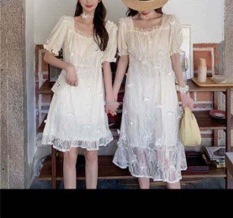 全新女装温柔风甜美法式蕾丝连衣裙女夏天闺蜜...