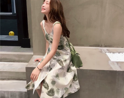 kumayes 夏季树叶印花蝴蝶结绑带单排...