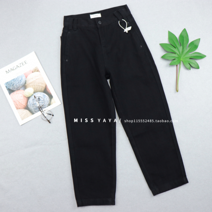 版型超赞！VHH杏色牛仔裤女九分宽松秋季新...