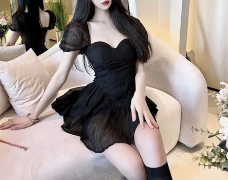 夏季新款气质性感雪纺小个子连衣裙高级感修身...