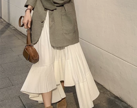 不规则半身裙女春秋中长款蛋糕裙百褶裙鱼尾裙...