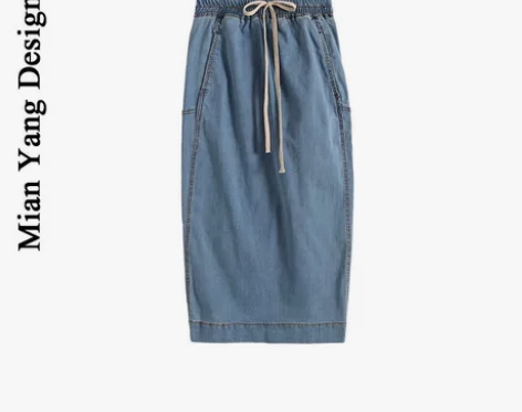 复古时尚高腰牛仔长半裙后开叉牛仔包臀裙 港...