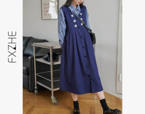 【礼遇价】背带连衣裙女秋装新款2021复古...