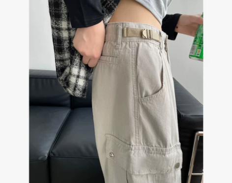 ?原创高街美式工装裤女宽松直筒显瘦休闲裤子...