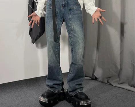 欧美高街复古hiphop牛仔裤男女潮牌小众...