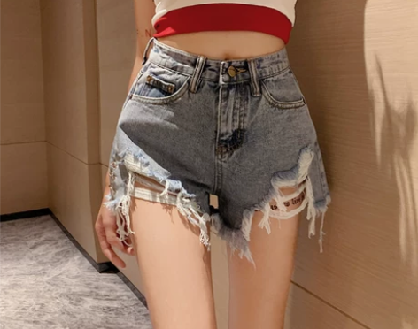 超高腰黑色牛仔短裤辣妹阔腿a字裤显瘦热裤