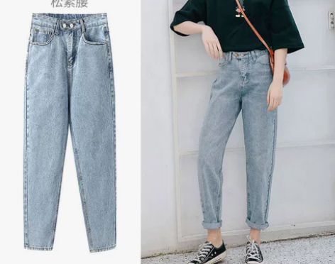 春牛仔裤女宽松高腰阔腿直筒显瘦百搭复古老爹...