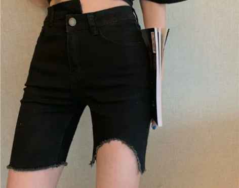 黑色紧身牛仔裤女夏季新款高腰显瘦休闲束脚短...