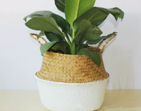 北欧海草编织花盆草编花篮折叠收纳篮创意手工...