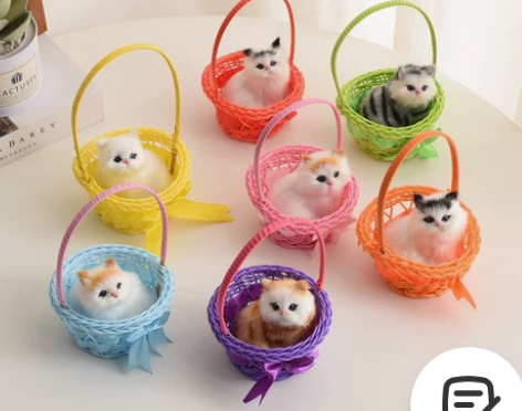 提篮会叫猫咪公仔摆件儿童花边花篮礼物可爱毛...