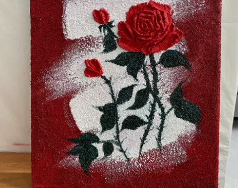 丙烯肌理画｜纯手绘｜红色玫瑰 尺寸：25*...