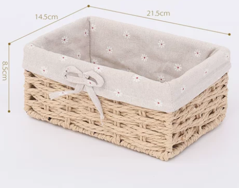 小号桌面收纳篮藤编布艺收纳筐钥匙零钱茶几遥...