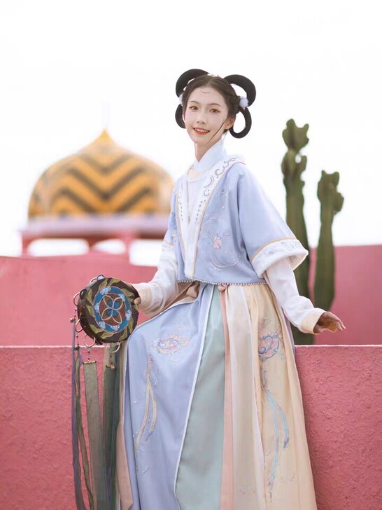 汉尚华莲燕飞回眸汉服女秋冬唐制背子圆领大襟...