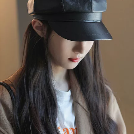 帽子女秋冬韩版贝雷帽 皮质八角帽 妥妥韩剧...