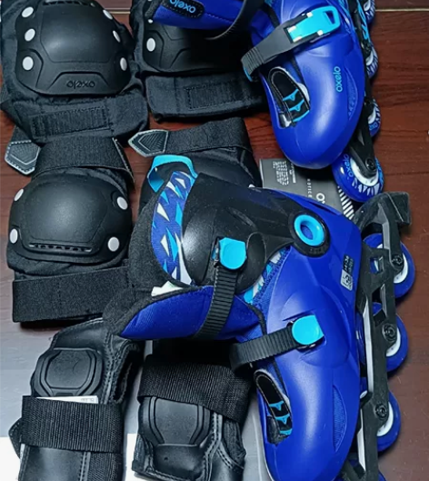 迪卡侬单排旱冰鞋加护具，34—36码，只穿...