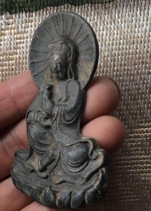 古玩杂项墙面铜佛像摆件观音送子居玄关装饰品...