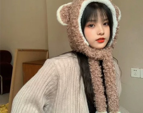 小熊帽女秋冬季韩版新款保暖加厚护耳毛绒雷锋...