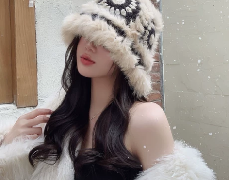 国潮正品高质量兔毛醒狮帽毛绒帽女秋冬渔夫帽...