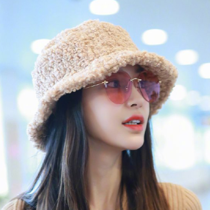 羊羔毛渔夫帽子女秋冬季baby同款韩版百搭...
