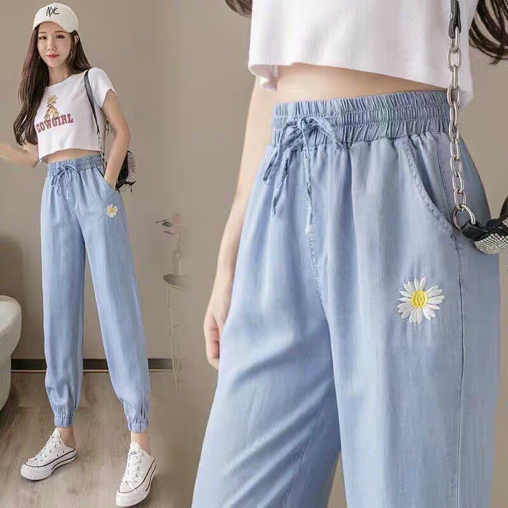 实体清仓 天丝牛仔裤女夏季哈伦裤薄款高腰宽...