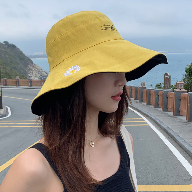 小雏菊渔夫帽女夏天日系遮脸韩版潮百搭双面遮...