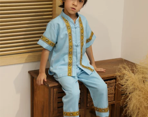 ?傣族男童葫芦丝民族乐器演奏表演服装童装泰...