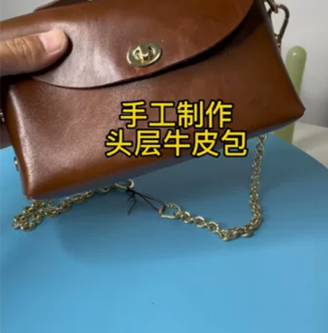 纯头层牛皮女士背包挎包手拿包手工制作叶小匠...