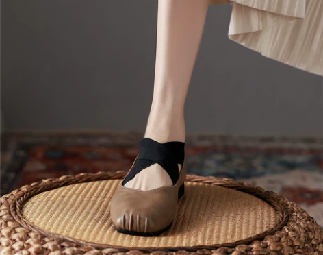 芭蕾舞鞋外穿交叉绑带单鞋女复古法式奶奶鞋小...