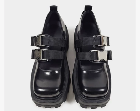 复古玛丽珍鞋女法式厚底日系方头粗跟单鞋一字...