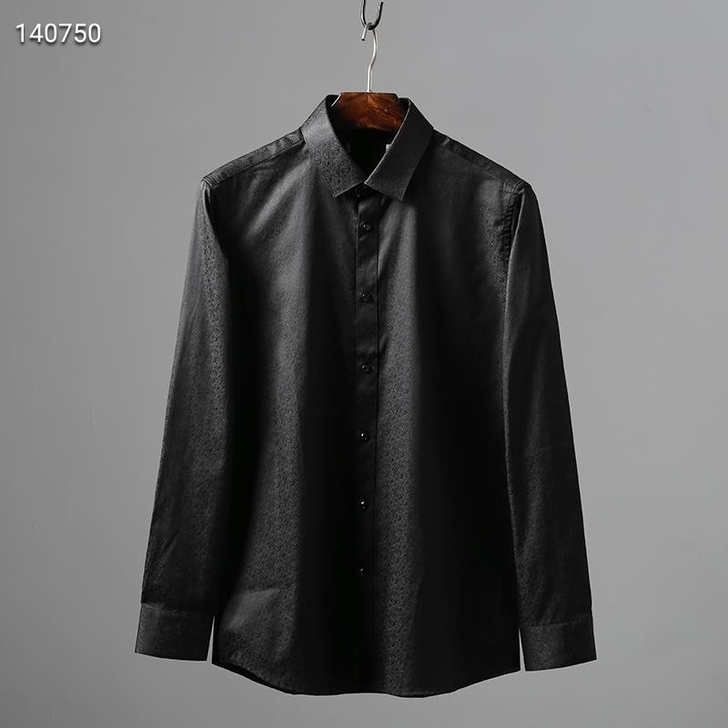 男士春秋免烫长袖衬衫,高级提花面料男装黑色...