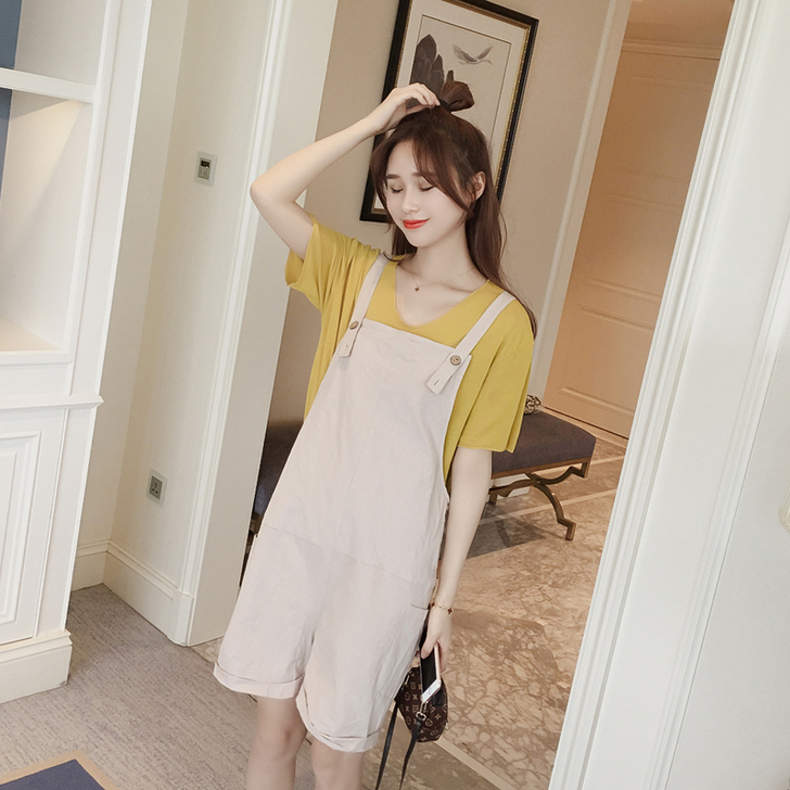 夏装新款韩版女装宽松大口袋棉麻连体裤休闲工...