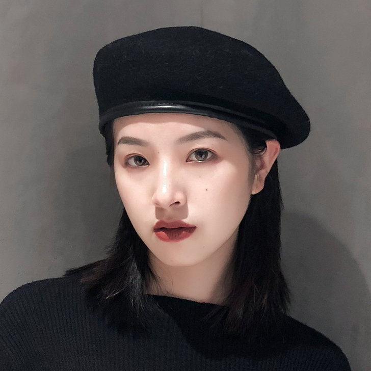 秋冬贝雷帽女春季时尚百搭画家帽子女复古皮边...