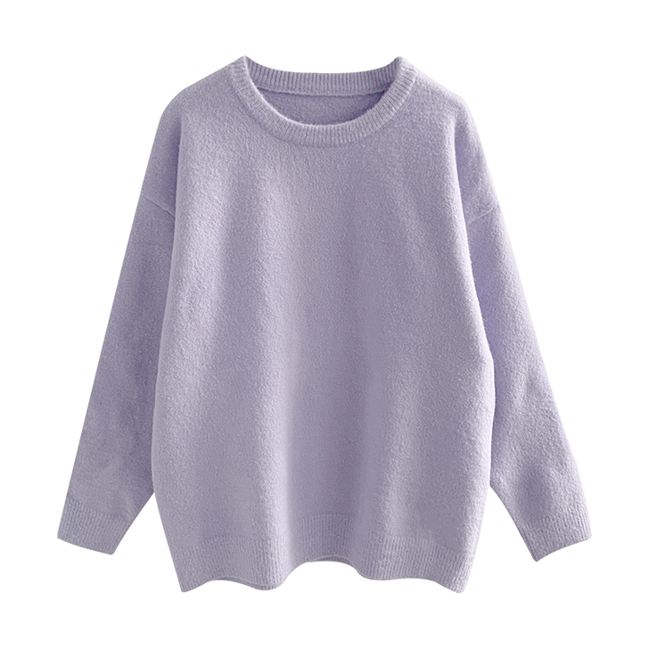 【狂欢价】紫色套头毛衣女秋冬外穿宽松慵懒风...