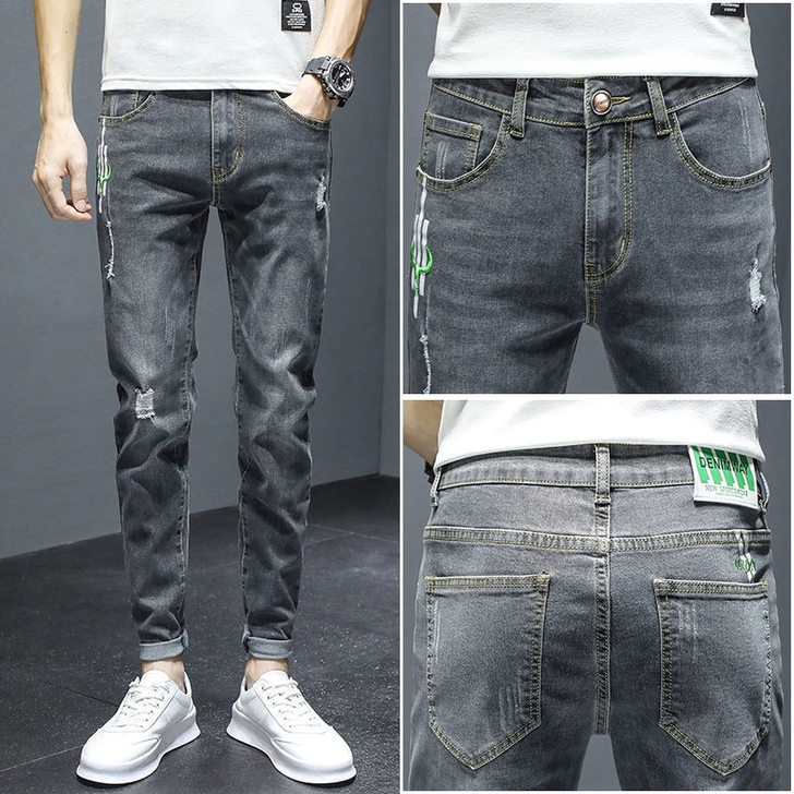 夏季薄款牛仔裤男韩版潮流修身显瘦小脚弹力男...