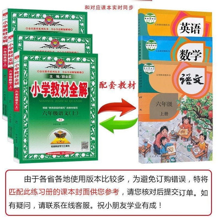 2021版小学教材全解六年级上册语文数学英...