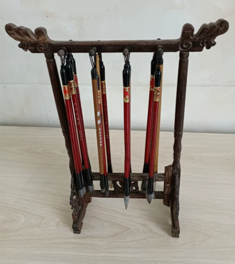 鸡翅木毛笔架红木龙头12挂笔搁笔架文房四宝...