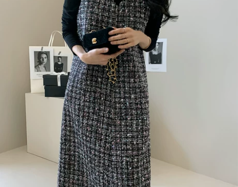 小香风毛呢马甲背带背心裙打底连衣裙羊毛