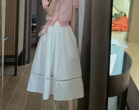 松紧腰半身裙a字裙简约白色女夏季高腰伞裙半...