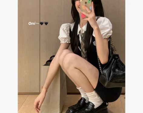 白水女 马甲连衣裙女夏学院风撞色边收腰包臀...
