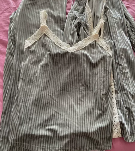 春秋金丝绒性感长袖吊带睡衣三件套M码 风格...