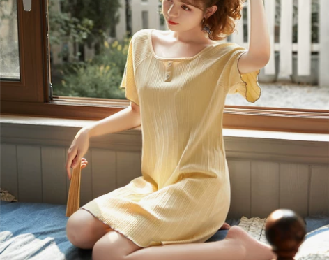 睡衣睡裙女夏季纯棉短袖性感可爱ins泫雅风...