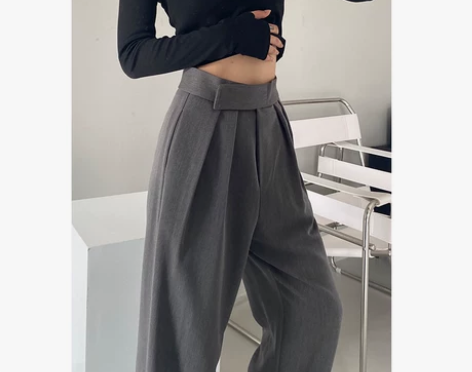 2022年春秋季灰色阔腿裤女小个子高腰垂感...