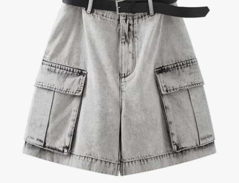 云地素直筒宽松牛仔裤短裤高腰显瘦五分A字花...