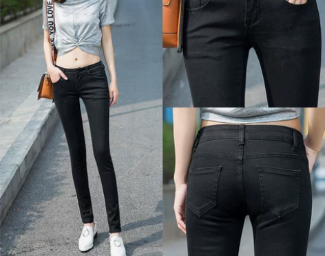 黑色牛仔裤女2022年新款秋款中腰显瘦紧身...