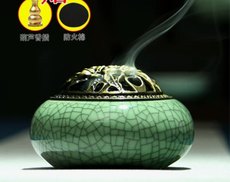 器无形龙泉青瓷香薰炉陶瓷佛具仿古合金盖香炉...