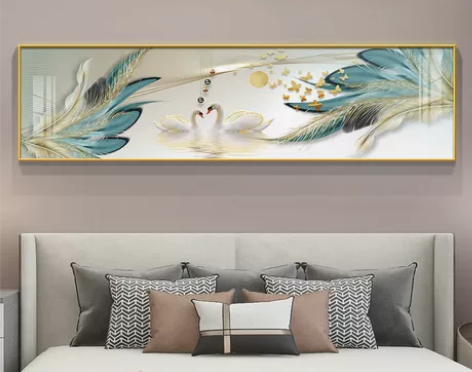 现代简约卧室床头背景墙装饰画酒店房间温馨麋...