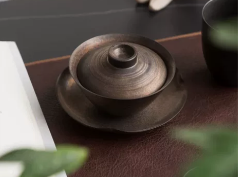铁釉手工薄胎大号三才盖碗茶杯防烫陶瓷单个泡...